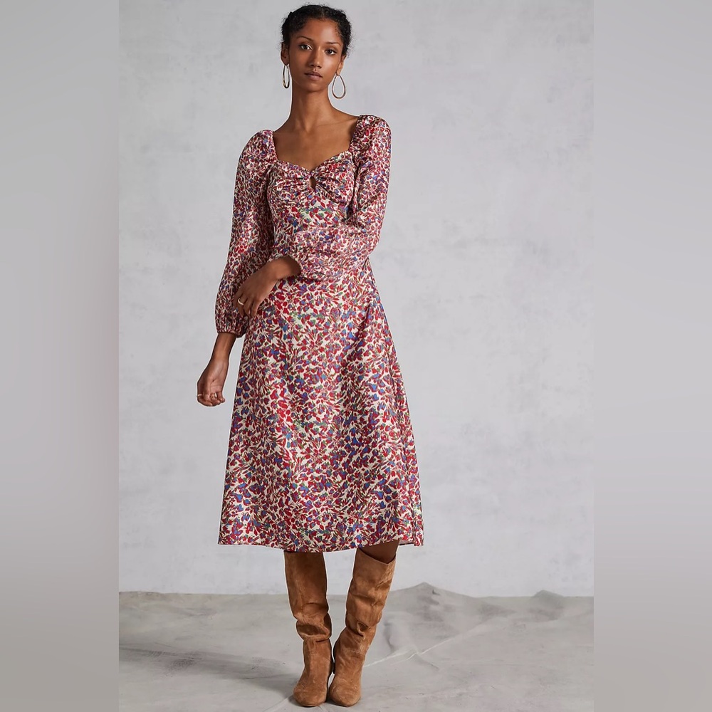Sachin + Babi Satin Multicolor Long Sleeve Midi Dress